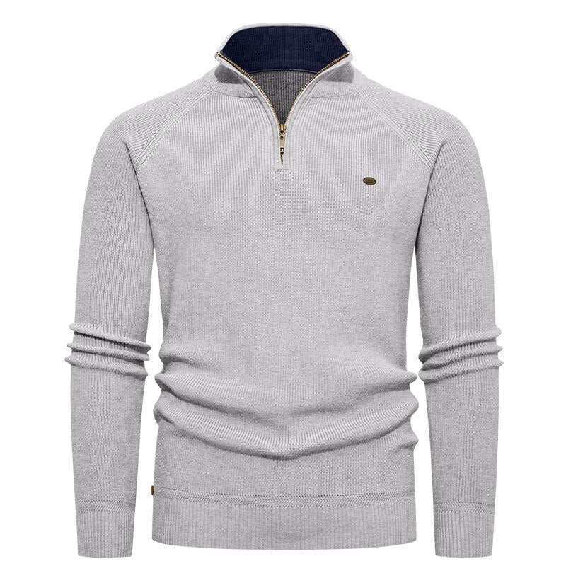 Herren hochwertiger Strickpullover mit Stehkragen und modernem Reißverschluss Drune