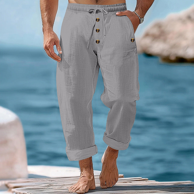 Herren lockere Strandhose mit verstellbarem Kordelzug und praktischen Seitentaschen Drune