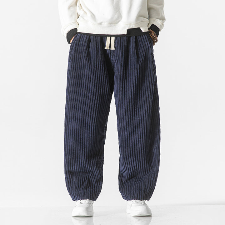 Herren nan weite Breitcord-Hose mit elastischem Bund, Kordelzug und tiefen Eingrifftaschen Drune