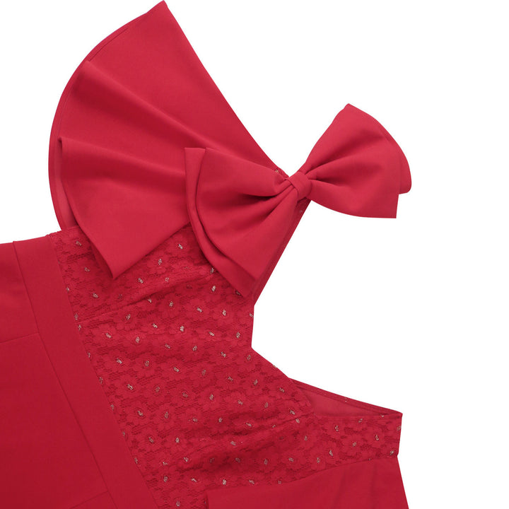 Damen Elegantes Abendkleid mit floralem Spitzenoberteil und voluminösen Rüschensäumen Drune
