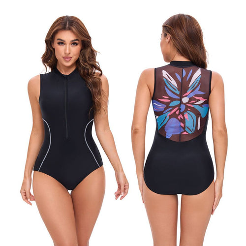 Damen ärmelloser Schwimmanzug mit floralem Rückendesign Drune