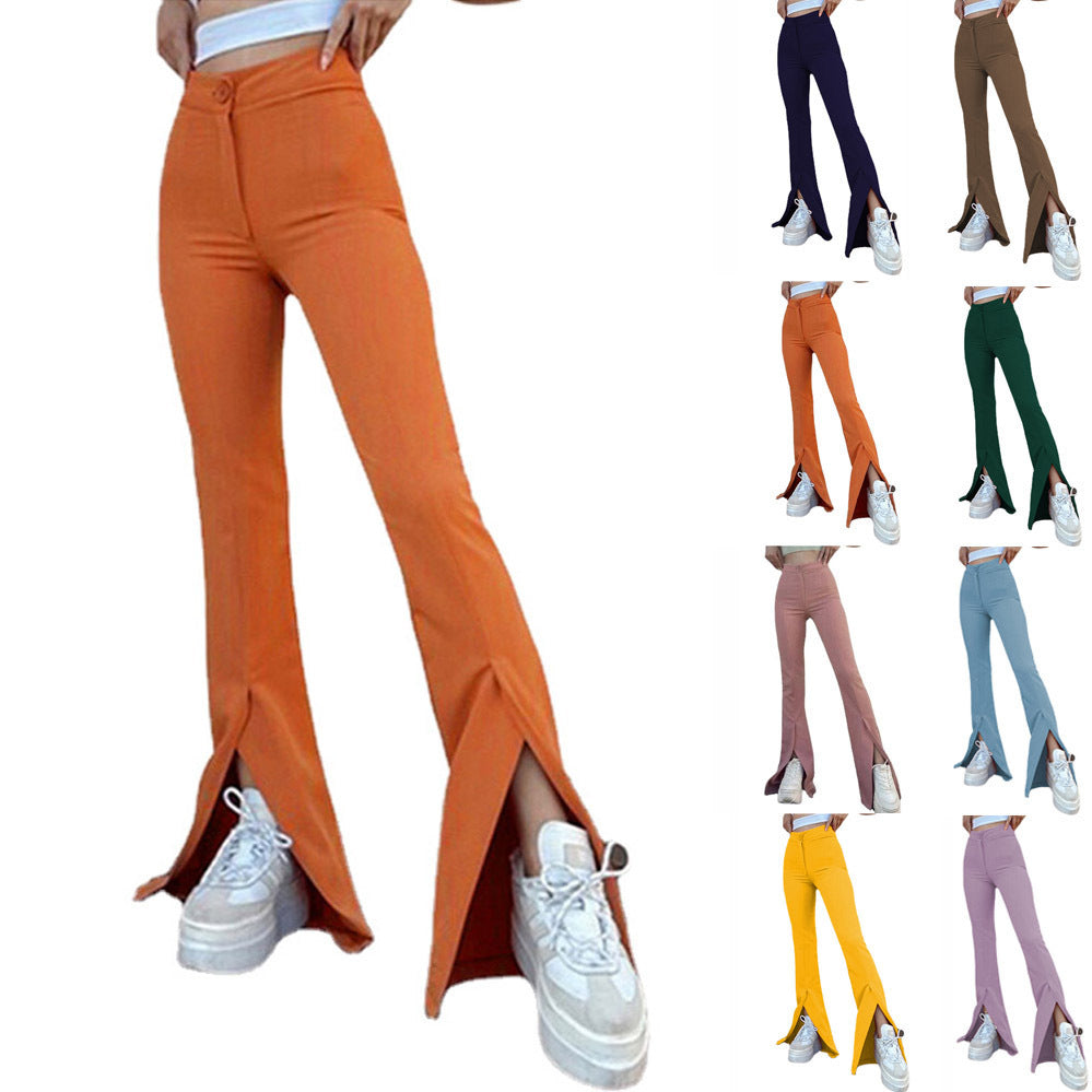 Damen Flared-Hose mit seitlichen Schlitzen und hohem Bund Drune