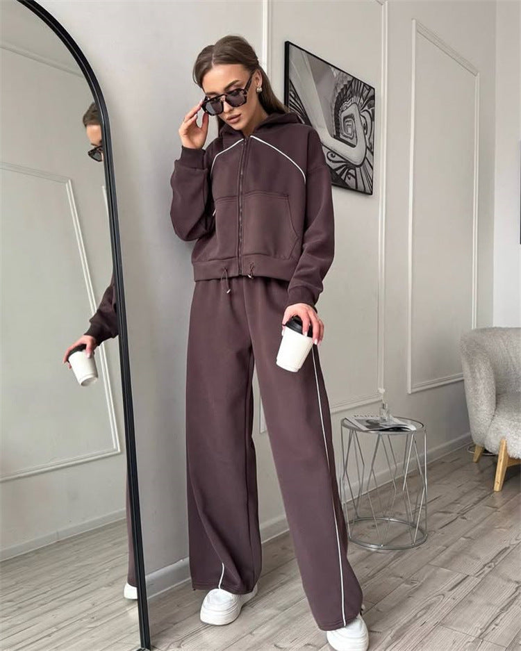 Damen sportlicher Kapuzenjacken- und Jogginghosen-Set mit modernem Design und praktischen Taschen Drune
