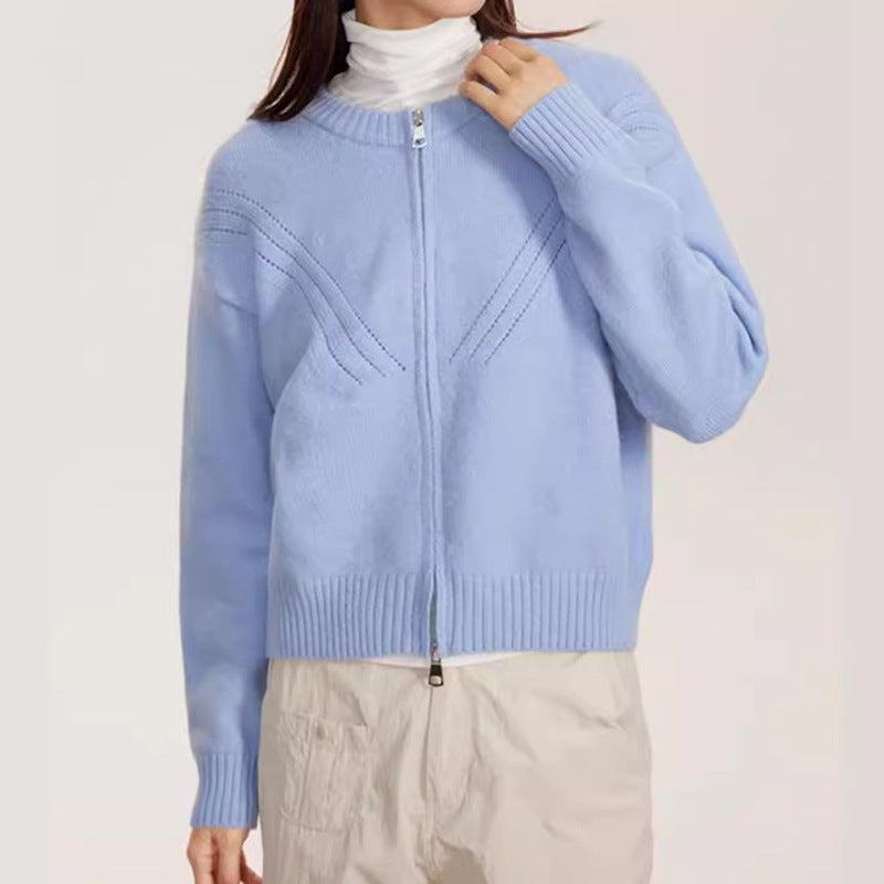 Damen kuschelige Strickjacke mit modernem Reißverschluss und feinem Strukturdesign Drune
