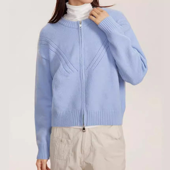 Damen kuschelige Strickjacke mit modernem Reißverschluss und feinem Strukturdesign Drune