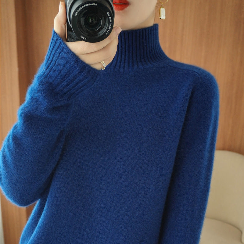 Damen eleganter Pullover mit hohem Kragen und feiner Struktur Drune