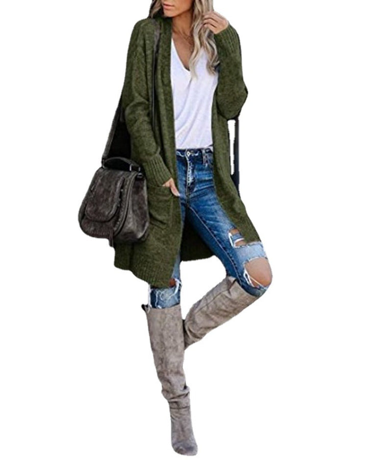 Damen lässiger Strickcardigan mit tiefen Taschen und offenem Design Drune