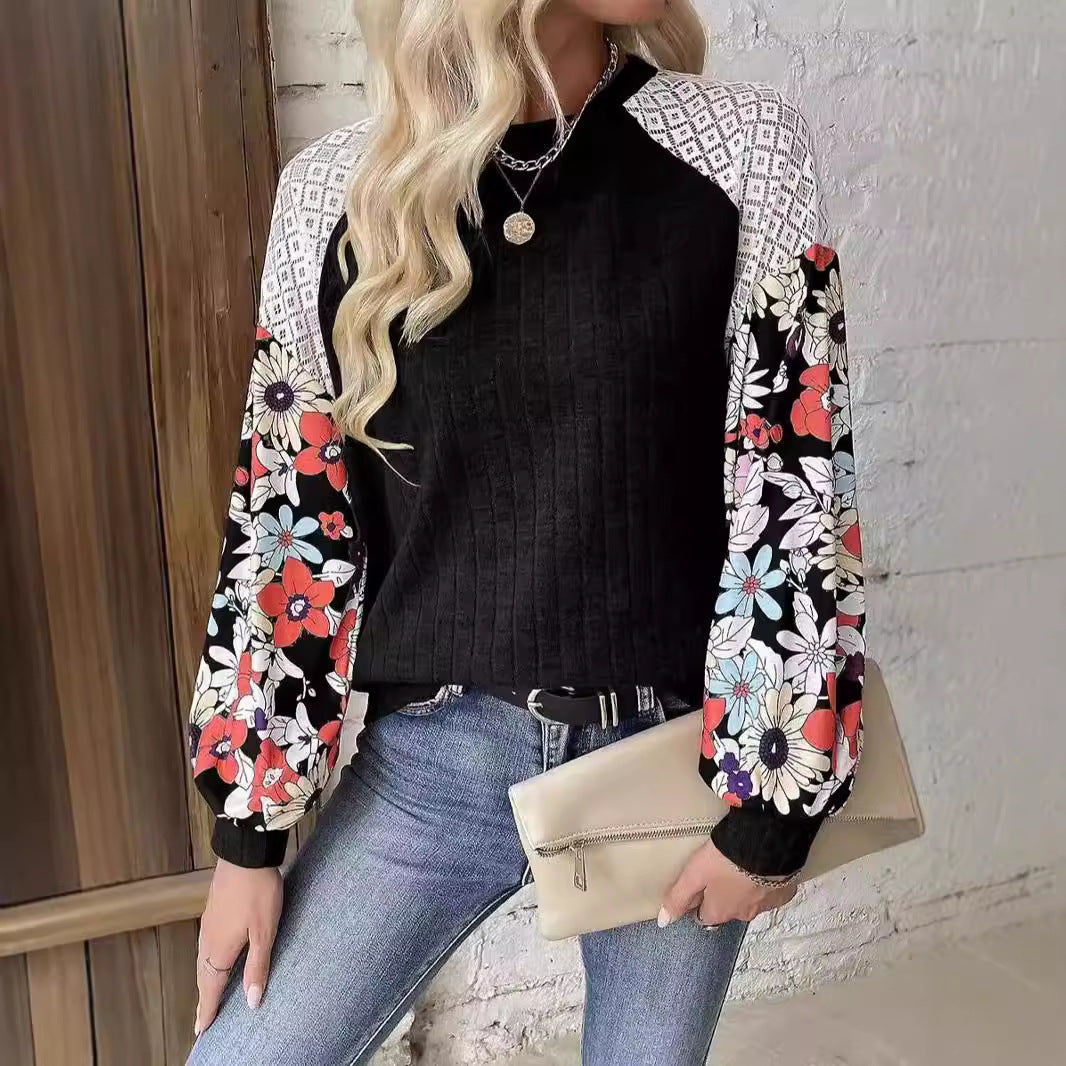 Damen verspielt gestalteter Pullover mit floralem Ärmel-Design Drune