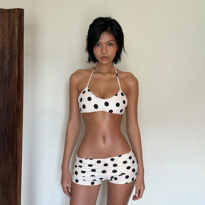 Damen Bikini-Set mit vielseitigen Bindeträgern und modischem Punkte-Muster Drune