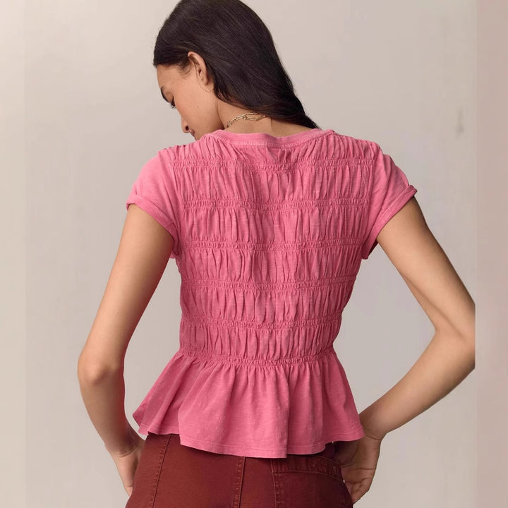 Damen elegant geschnittene Bluse mit gerafftem Mieder Drune