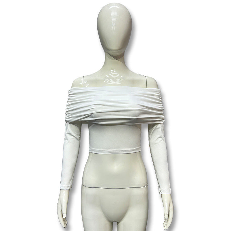 Damen Offshoulder Crop-Top mit Raffung Drune