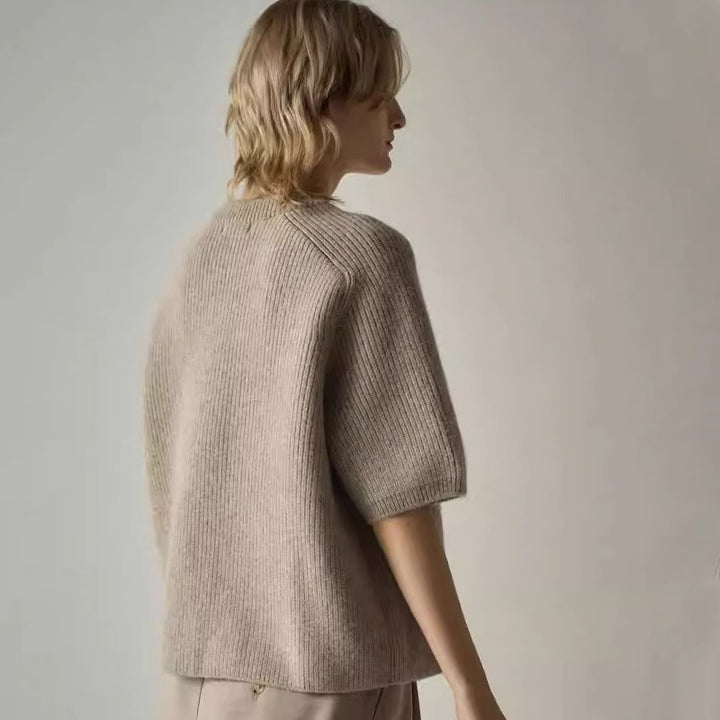 Damen modischer Strickpullover mit kurzen Ärmeln und weichem Material Drune
