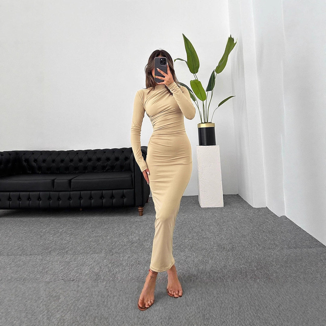 Damen figurbetontes Langarmkleid mit Raffung und elegantem Design Drune