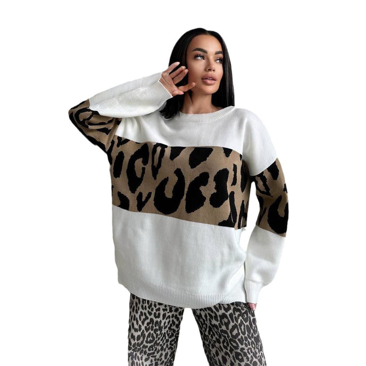 Damen Modischer Leopardenmuster Pullover Drune