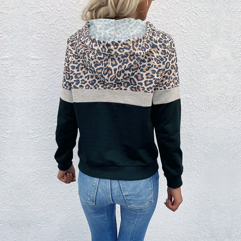 Damen sportlicher Kapuzenpullover mit modischem Tiermuster und kontrastierenden Farbblöcken Drune