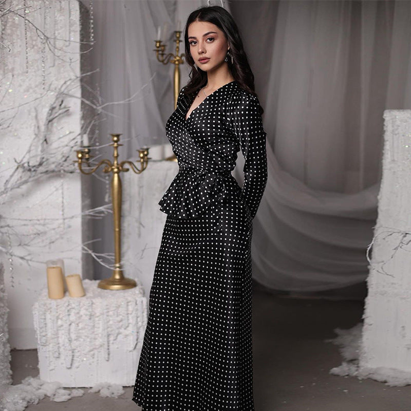 Damen elegantes Maxi-Kleid mit tiefem V-Ausschnitt und tailliertem Design Drune