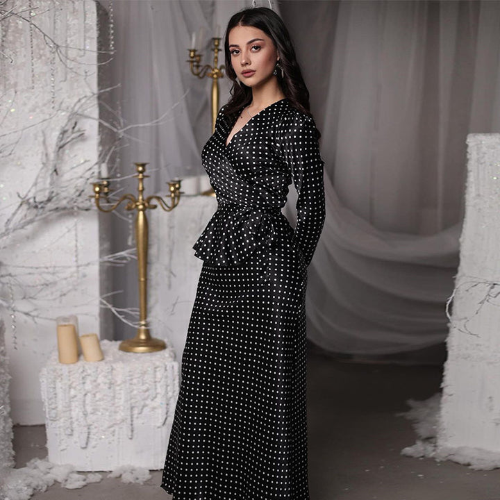 Damen elegantes Maxi-Kleid mit tiefem V-Ausschnitt und tailliertem Design Drune