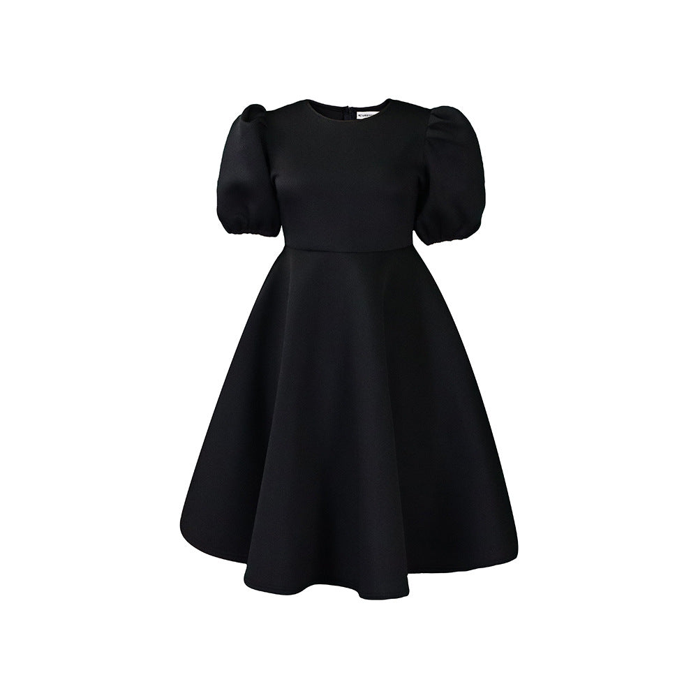 Damen Midi-Kleid mit voluminösen Puffärmeln und schwingendem Rock Drune