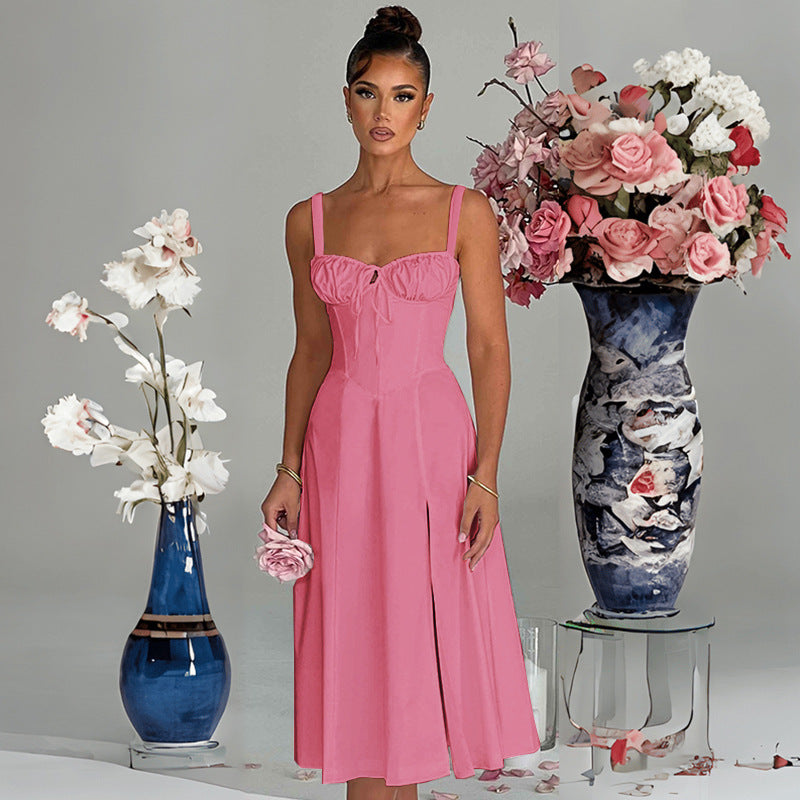Damen elegante A-Linien Kleid mit charmanten Rüschendetails Drune