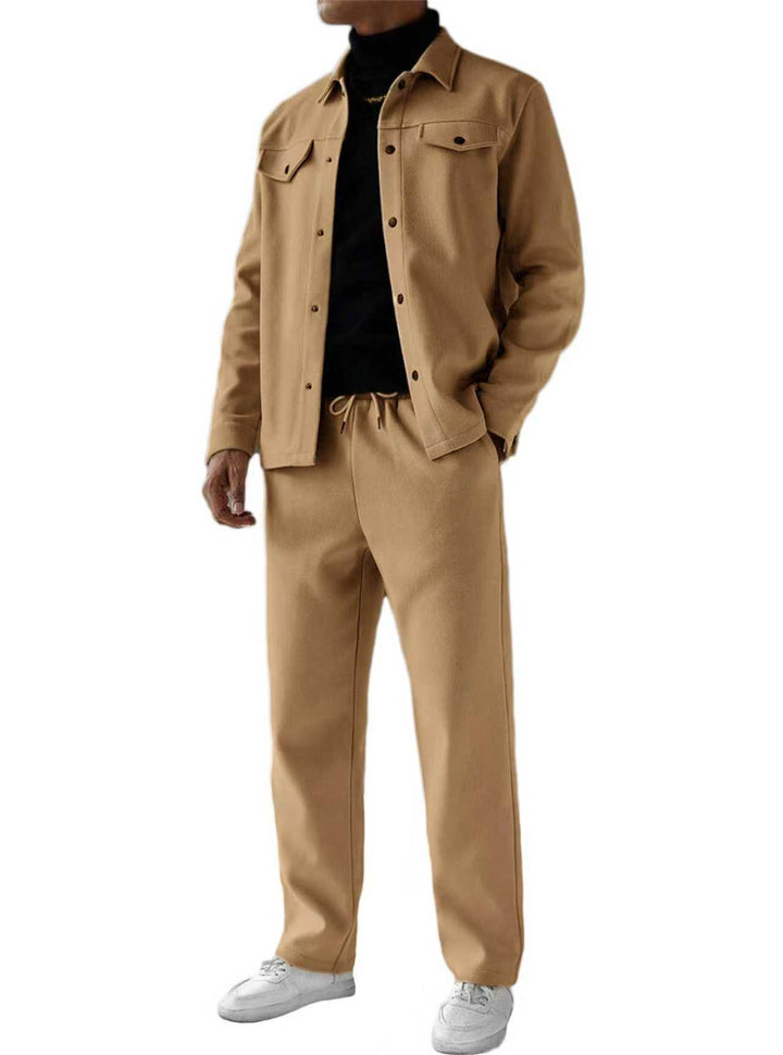 Herren nan zweiteiliges Overshirt- und Relaxhose-Set aus weichem Baumwollfrottee mit Druckknopfleiste und Tunnelzug Drune