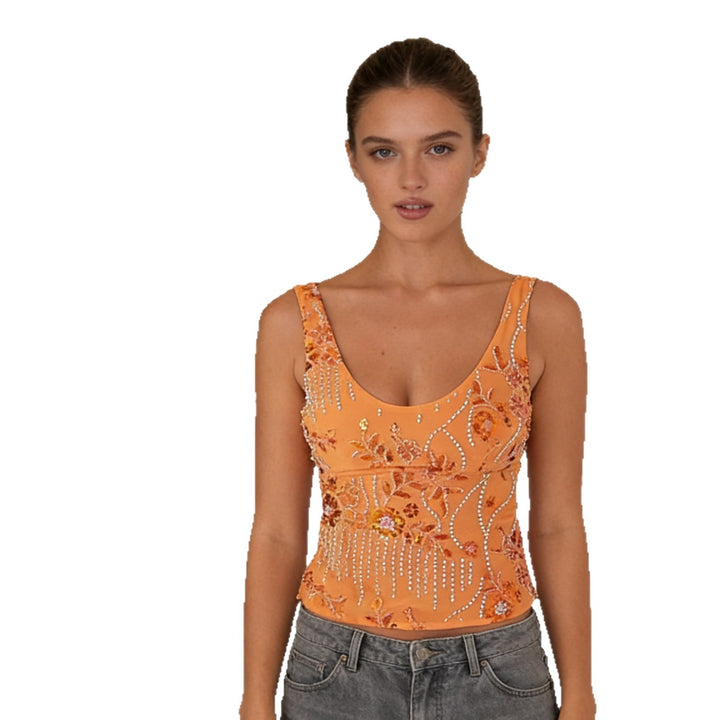 Damen Glamouröses Top mit funkelnden Stickereien und schmalen Trägern Drune