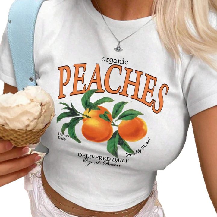 Damen T-Shirt mit frischem Obstmotiv und modernem Schriftzug Drune