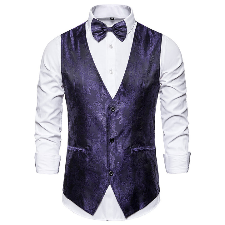 Herren nan taillierte Satinweste mit ornamentalem Jacquardmuster, V-Ausschnitt und drei Knöpfen Drune