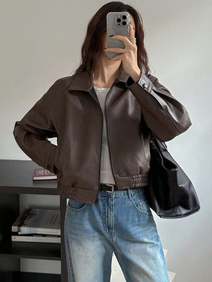 Damen Kunstlederjacke im sportlich-eleganten Schnitt mit elastischem Bund Drune