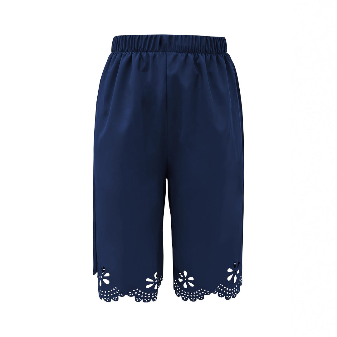 Damen Weite Culotte mit elegantem Lochmuster und elastischem Bund Drune