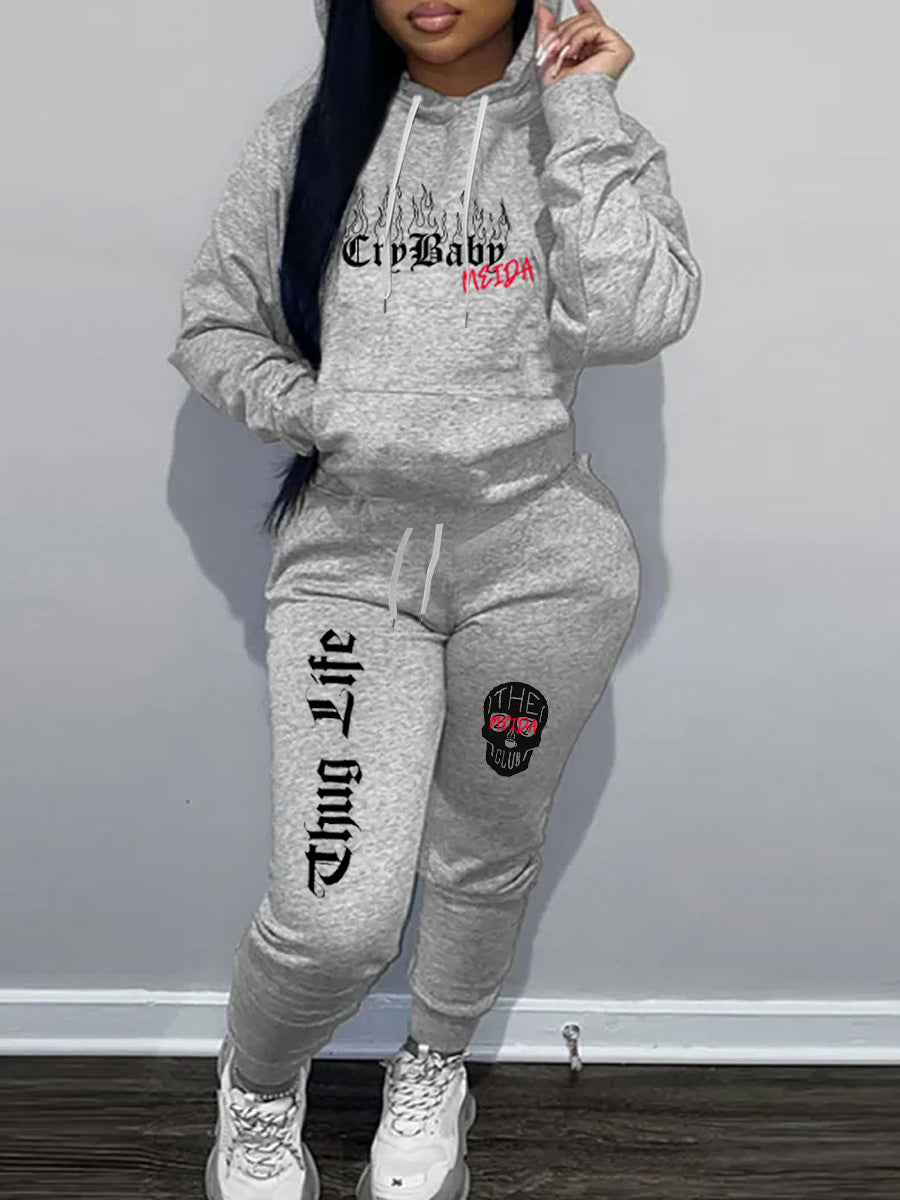Damen Sportliches Hoodie und Jogginghose Set mit kreativem Aufdruck Drune