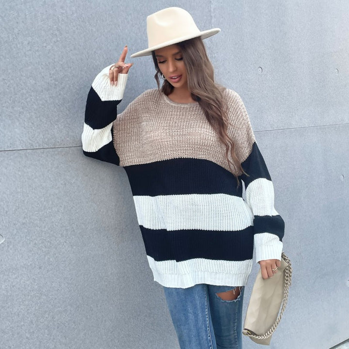 Damen modischer Oversized-Pullover mit gestreiftem Design und weitem Schnitt Drune