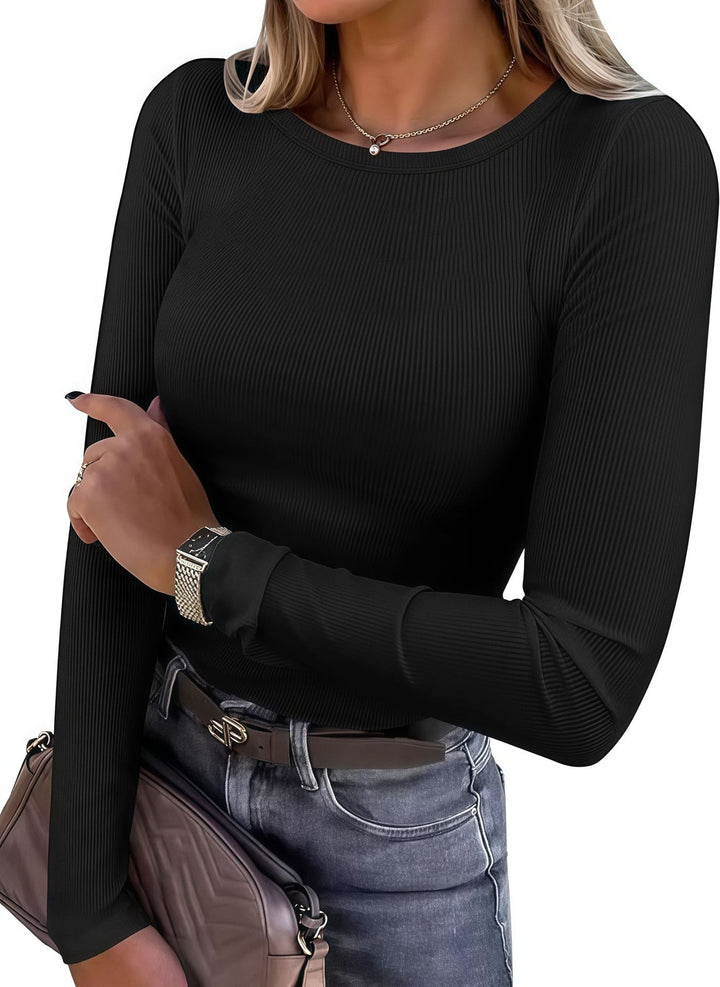Damen Langarmshirt mit strukturiertem Rippdesign und dezentem Rundhalsausschnitt Drune