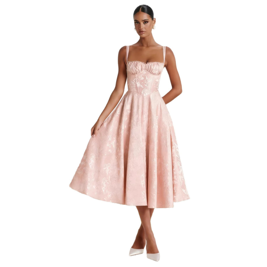 Damen Midikleid mit floralem Jacquard und schickem Bustier-Oberteil Drune