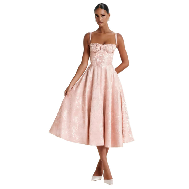Damen Midikleid mit floralem Jacquard und schickem Bustier-Oberteil Drune