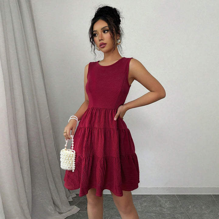 Damen luftiges Sommerkleid mit schickem V-Ausschnitt und Rüschensaum Drune