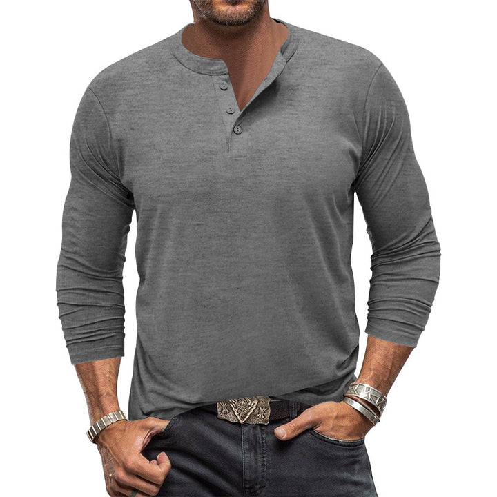 Herren modisches Langarm-Henley-Shirt mit modernem Kragen und praktischen Knopfdetails Drune