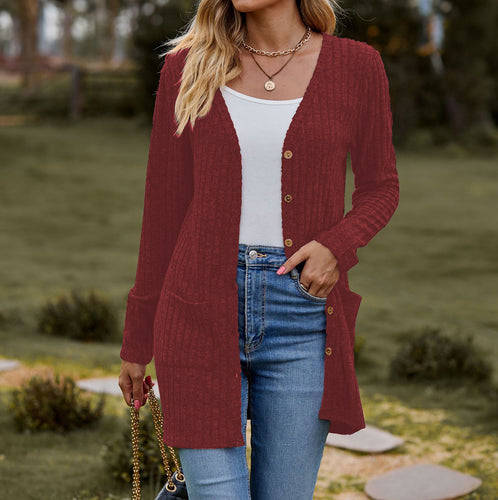 Damen Strickjacke mit Knopfleiste und Taschen Drune