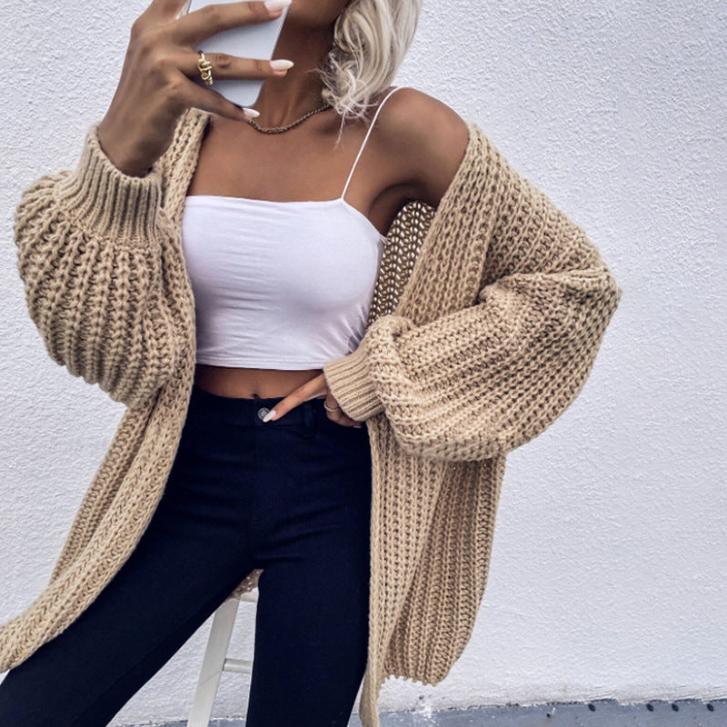 Damen Grober Strickcardigan mit oversized Schnitt und lässigen Ärmeln Drune