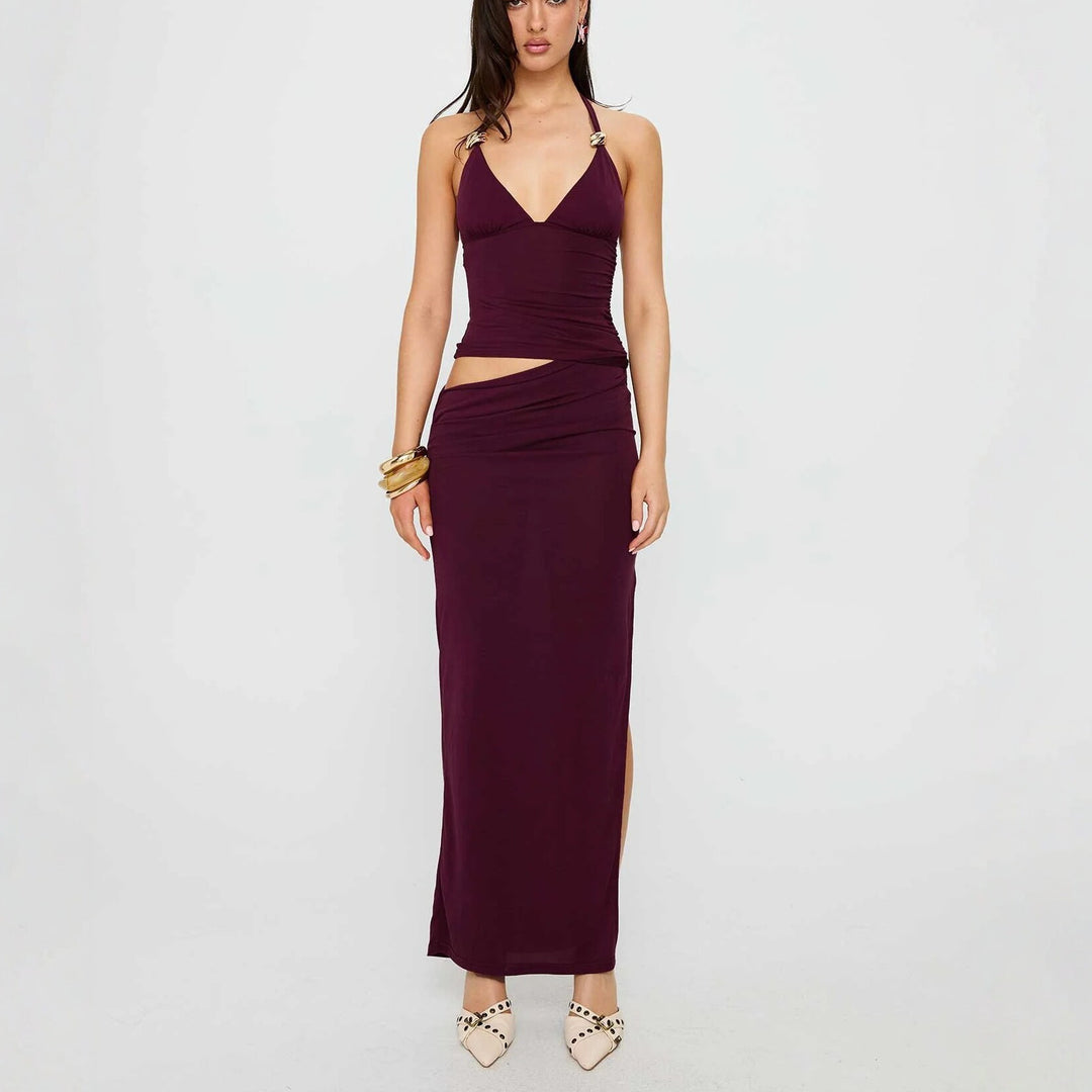 Damen Elegantes Maxikleid mit raffinierten Drapierungen und schickem V-Ausschnitt Drune