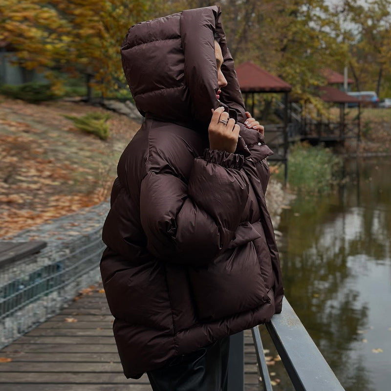 Damen gesteppte Winterjacke mit oversized Kapuze Drune