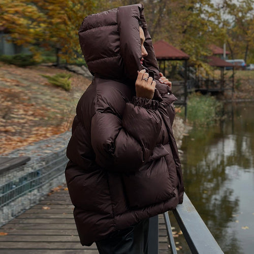Damen gesteppte Winterjacke mit oversized Kapuze Drune