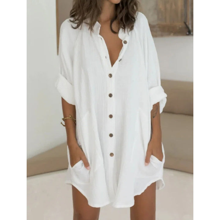 Damen Oversized Hemdblusenkleid mit praktischen Taschen und Knopfleiste Drune