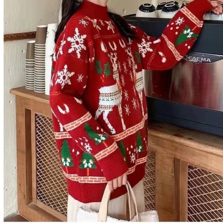 Damen festlicher Winterpullover mit Weihnachtsmotiven Drune