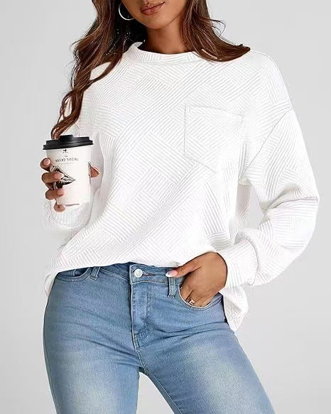 Damen lässiger Sweatshirt mit strukturiertem Design und aufgesetzter Brusttasche Drune