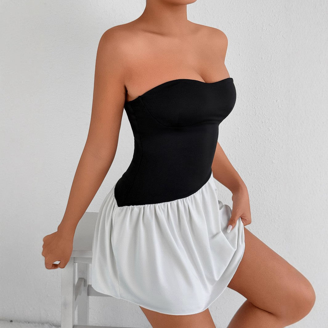 Damen Bandeau Kleid mit fließendem Rock Drune