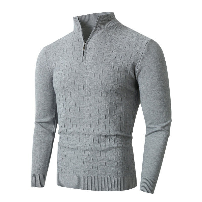 Herren Strickpullover mit modernem Zopfmuster und Halbreißverschluss Drune