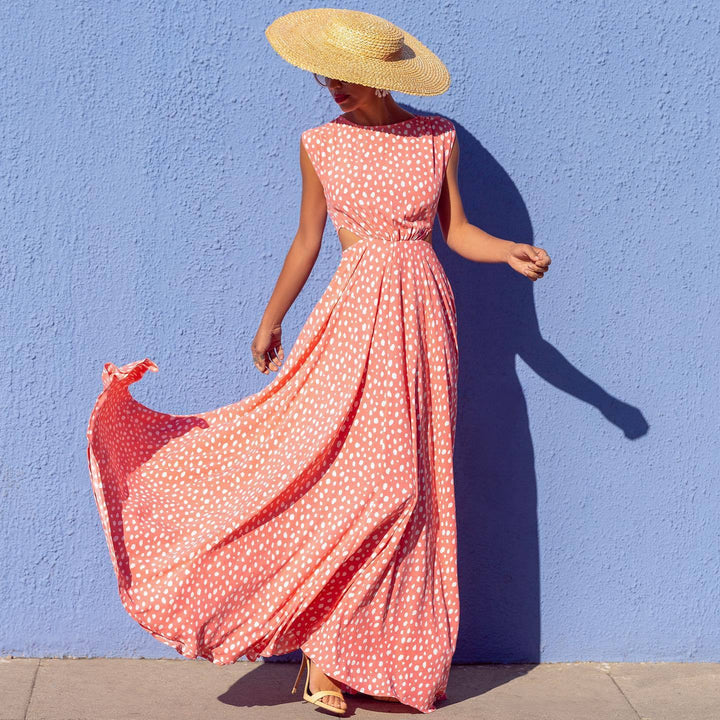 Damen Maxi-Punktkleid mit raffiniertem Schnitt und eleganten Details Drune