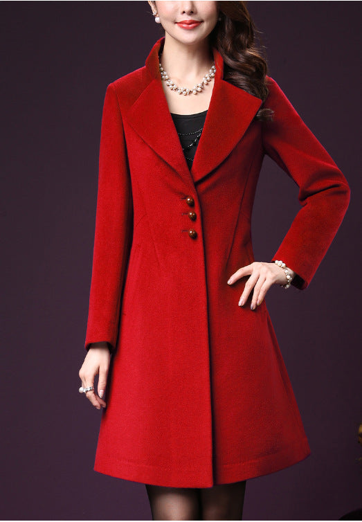 Damen eleganter Wollmantel mit schickem Revers Drune