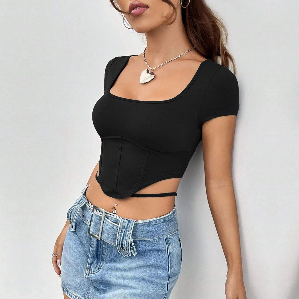 Damen figurbetontes Crop-Top mit modischen Cut-Out-Details Drune
