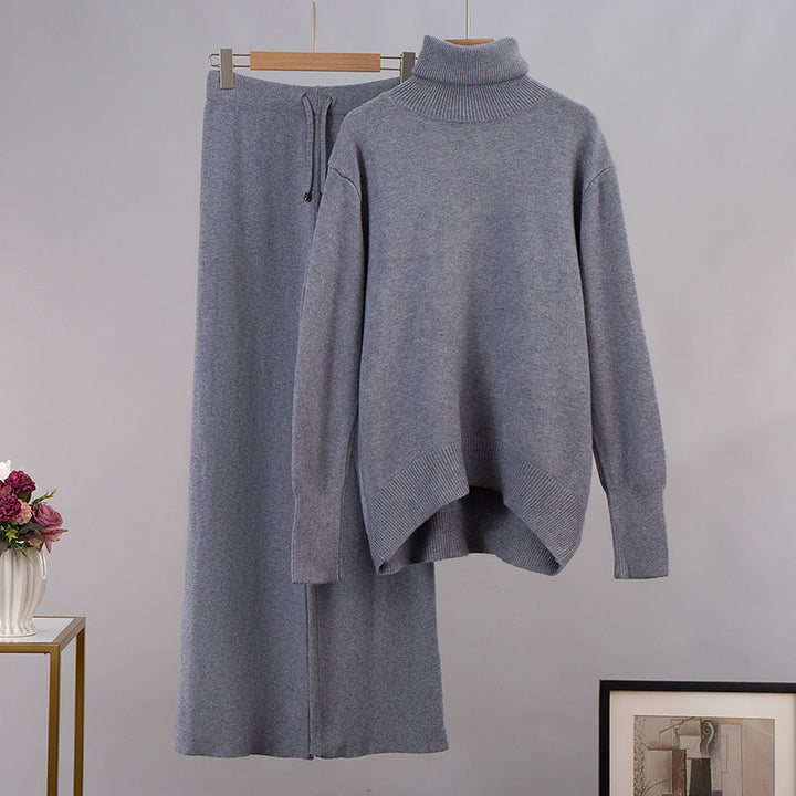 Damen Lässiges Strick-Set mit hohem Kragen und weitem Schnitt Drune